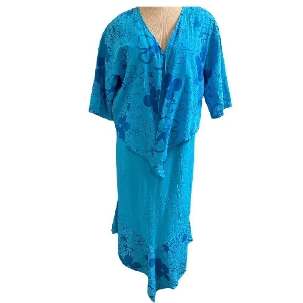 Peanut Punch Casual Wear Blue Lagenlook 2 Pc Dress Set Size Small Medium